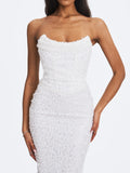 Myra White Beaded Mesh Strapless Wedding Dress