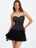 Umra Black Contrast Lace Sweetheart Mini Dress