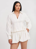 Sylvia White Pinstripe Deep V Pleated Shirt
