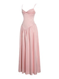 Baby Pink Ruched Breast Drop Waist Maxi Dress
