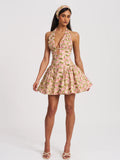 Mackenzie Green And Pink Floral Print Mini Dress