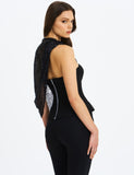 Quinette Black Peplum Top with Beaded Asymmetrical Cape