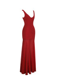 Verona Crimson Scoop Neck Flared Maxi Dress