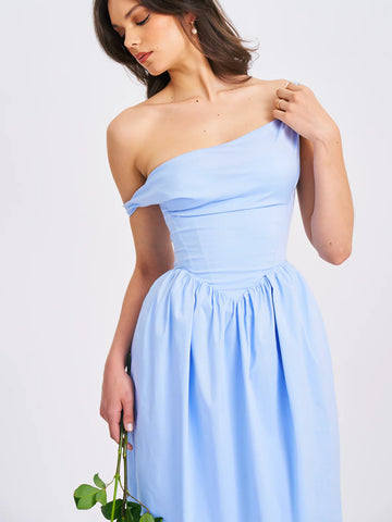 REINA BLUE DROP WAIST CORSET MIDI DRESS – SHOP DDMINE