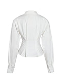 Sylvia White Pinstripe Deep V Pleated Shirt