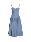 ZADIE COTTON DENIM FLOWER MIDI DRESS