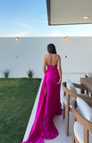 STRAPLESS FITTED STRUCTURED SATIN GOWN