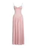 Baby Pink Ruched Breast Drop Waist Maxi Dress