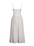 Zania Pink Stripe Ruched Breast Cotton Midi Dress