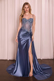 EMBELLISHED LACE & SATIN FITTED GOWN