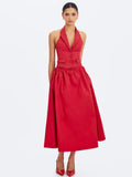 Ursel Crimson Gathered A-Line Midi Skirt