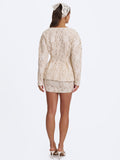 Wenley Beige Cotton Lace Puff Sleeve Cinched Top