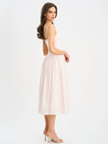 Zania Pink Stripe Ruched Breast Cotton Midi Dress