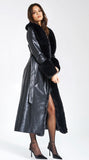 MANTEAU EN CUIR VÉGAN NOIR AVEC BORDURE EN FAUSSE FOURRURE ZAIDA 