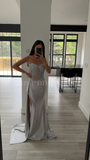 EMBELLISHED LACE AND SATIN FITTED GOWN