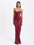 Sable Ruched Burgundy Glitter Mermaid Gown