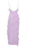 ROBE LONGUE À VOLANTS EN RAYONNE LILAS THEODORA