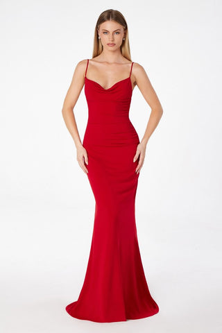 COWL NECK LACE LOW BACK GOWN