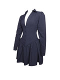 Xabrina Navy Blue Pinstripe Long Sleeve Dress