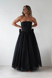 STRAPLESS TULLE BOW BACK GOWN