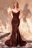 STRAPLESS STRETCH SATIN FITTED GOWN