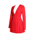 RED BLAZER PLEATED BUTTON UP LONG SLEEVE MINI DRESS