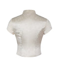 Galilea Ivory Floral Jacquard Keyhole Mandarin Collar Top