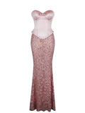 Uliya Rosy Pink Strapless Mermaid Peplum Maxi Dress
