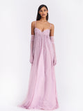 Wallie Pink Rhinestone Embellished Mesh Gown