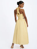 Wina Lemon Yellow Cotton Poplin Low-Waisted Maxi Skirt
