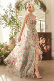 SAGE FLORAL PRINT LAYERED A LINE DRESS