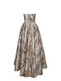 Micaela Camel Watercolor Jacquard Chiffon Dipped Hem Gown