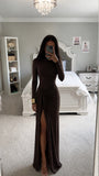 Turtleneck Long Sleeve Slit Maxi Dress