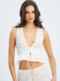 Raia White Eyelet Wave Trim Crop Vest Top