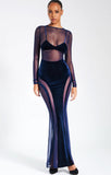 ROBE LONGUE EN VELOURS BLEU MARINE SHANNON