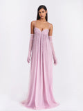 Wallie Pink Rhinestone Embellished Mesh Gown