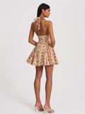 Mackenzie Green And Pink Floral Print Mini Dress