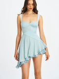 Yaffa Baby Blue Asymmetrical Mini Dress