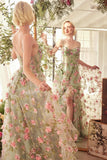 SAGE FLORAL PRINT LAYERED A LINE DRESS
