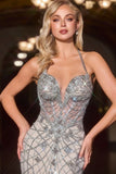 FITTED EMBELLISHED DEEP V GOWN