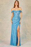 OFF SHOULDER SEQUIN GOWN