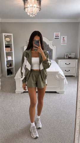 Color-Block Zip-Up Jacket and Shorts Set