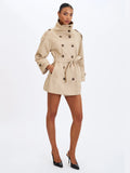 Vanetta Tan High Collar Double-Breasted Trench Mini Coat