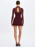 Natasha Burgundy Faux Two-Piece Turtleneck Mini Dress