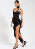 ZAHRA BLACK LACE SATIN CORSET DRESS