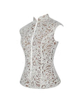 Rosetta Cream Cotton Crochet Mandarin Collar Top