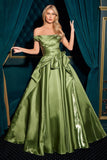 OFF SHOULDER PLEAT WAIST GOWN