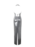 Valeska Silver Foil Plunging Sheath Maxi Dress