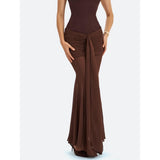 Giovana Espresso Sweetheart Draped Mesh Maxi Dress