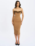Rayanne Chestnut Fur-trimmed Sweetheart Maxi Dress